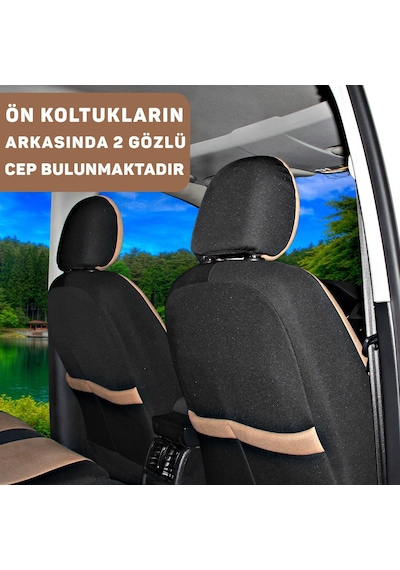 Pandami Ticari Oto Koltuk Kılıfı, Tam Set 5 Koltuk - Tay Tüyü / Taba