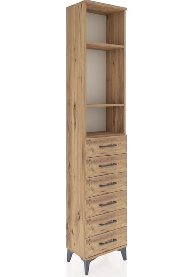 Arges Dolap 3 Raflı 6 Çekmeceli 44x30x221 Çam-çam Çam
