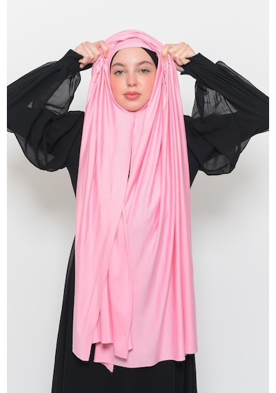 Altobeh Hazır Pratik Geçmeli Lüks Düz Penye Şal Eşit Hizalı Açık Pembe