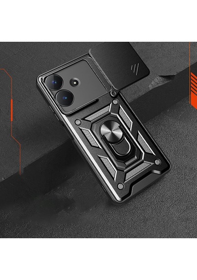 Realme Note 60 Kılıf Sürgülü Kamera Koruyucu Manyetik Standlı Tank Koruma Celikaksesuar Siyah