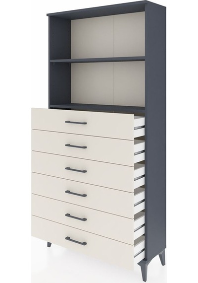 Arges Dolap 2 Raflı 6 Çekmeceli 88x30x182 Antrasit-aytaşı Antrasit
