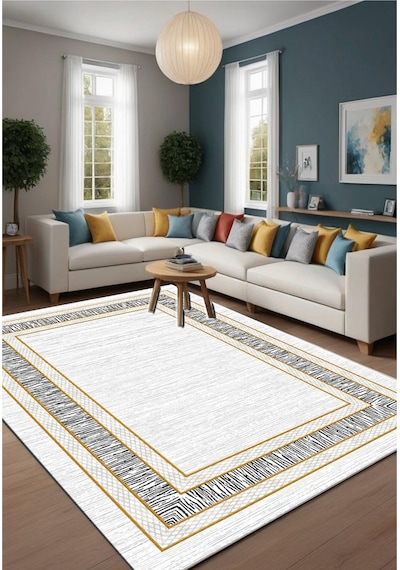 STY Home Gold Dijital Baskı Salon Halısı Kaymaz Tabanlı Yıkanabilir Halı Yolluk 500 Gold