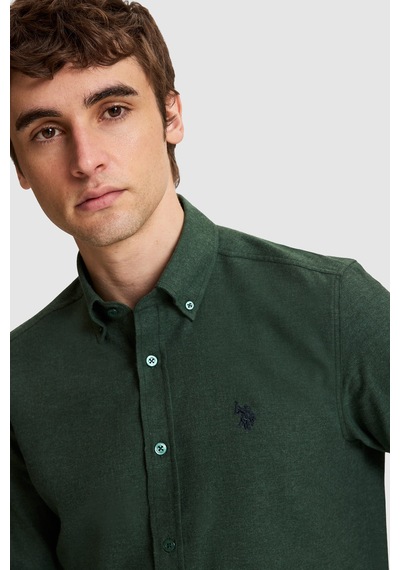 U.S. Polo Assn. Erkek Koyu Yeşil Slim Fit Uzun Kollu Basic Gömlek 50332397-vr079 Koyu Yesıl