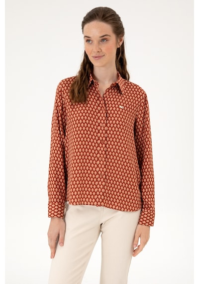 U.s. Polo Assn. Kadın Somon Gömlek Desenli 50317243-vr047 Somon