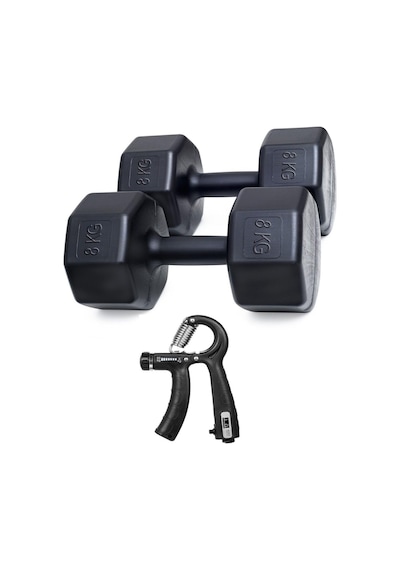 Besinistanbul 8 Kg Dambıl X 2 Adet 16 Kg + Sayaçlı Ayarlanabilir El Yayı Siyah