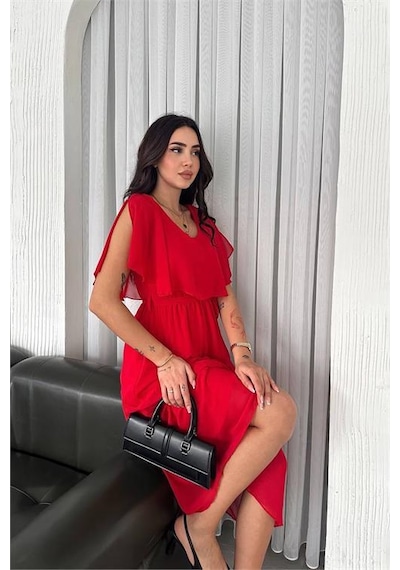 Dipmoda Kadın Kuşaklı Midi Boy Şifon Elbise Dpnbk4116 Kırmızı Dipmoda Kadın Kuşaklı Midi Boy Şifon Elbise Dpnbk4116 Kırmızı