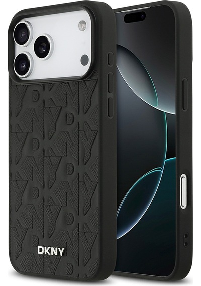 Apple Uyumlu iPhone 17 Pro Max Kılıf Dkny Lisanslı M-safe Özellikli 3d Yazılı Grid Pattern Kapak Siyah Siyah