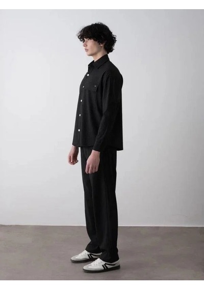 Erkek Teenage Oversize Çizgili Gömlek Pantolon Takım-15545 Siyah