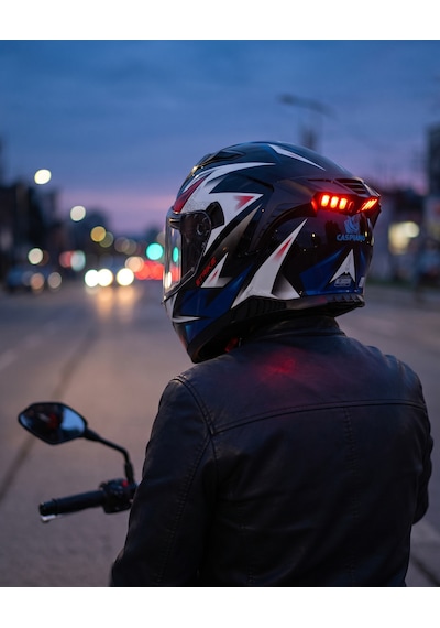 Caspiano Homer Full-face Led Işıklı Siyah ,mavi ,kırmızı Motosiklet Kaskı Ece-r 22.06 Sertifikalı Siyah-mavi-beyaz-kırmızı