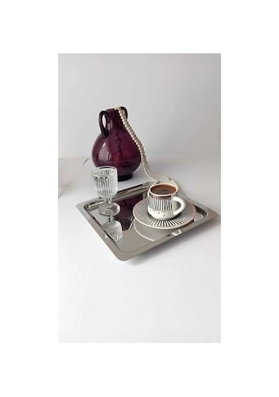 6 Adet Lüx Kare Paslanmaz Çelik Sunum Tepsini 21x21cm Kahve Servis Sunum Tepsisi & Tabağı Gümüş 15cm