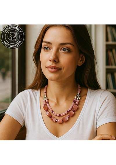 Pembe Sedef Pembe Kuvars Aşk Ve Zarafet Kolye Bileklik Seti Çok Renkli