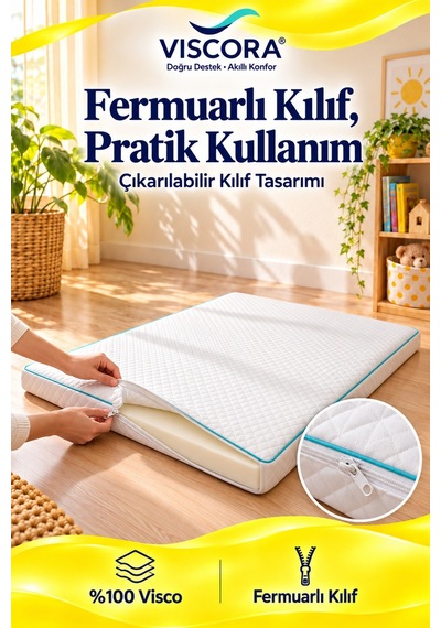 Vıscora Çok Amaçlı Visco Yer Minderi Çocuk Oyun ve Okuma Köşesi İçin Fermuarlı 70 90 5 Cm
