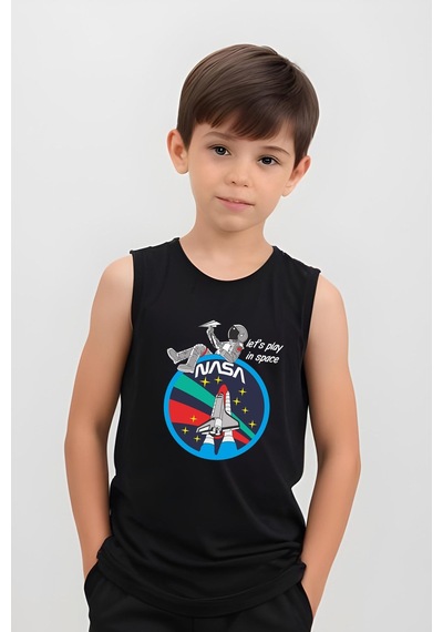 Fyk Kids Erkek Çocuk Baskılı Sıfır Kol Astranot Alt-üst Takım Siyah