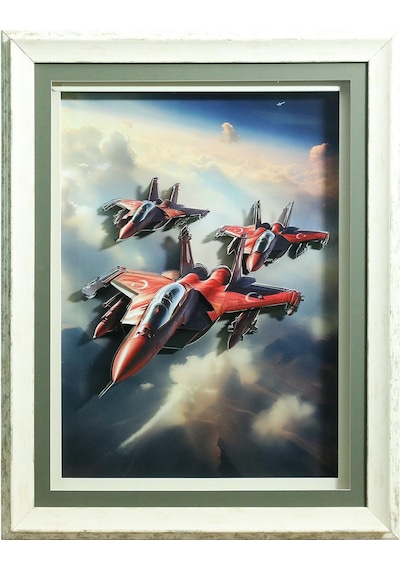 E38 El İşçiliği F16 Uçaklar Kağıt Rölyef Tablo 66x86 Cm - 6346
