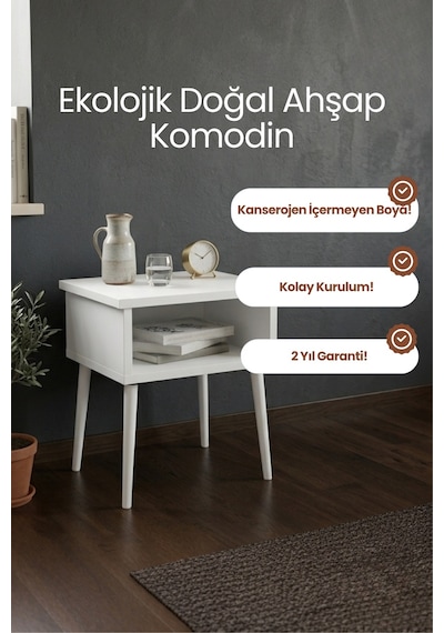 Modern Masif Ahşap Komodin - Raf Detaylı İskandinav Tasarım Beyaz Modern Masif Ahşap Komodin - Raf Detaylı İskandinav Tasarım Beyaz