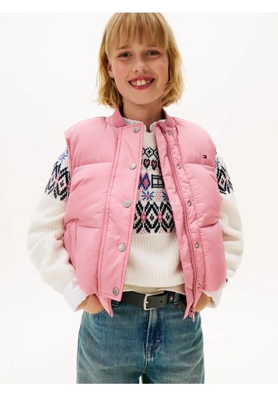Tommy Hilfiger Branded Puffer Pembe Kız Çocuk Yelek
