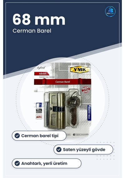 Kilit Barel Silindiri 68mm Cerman Saten Yüzeyli Kapı Kilidi Stand