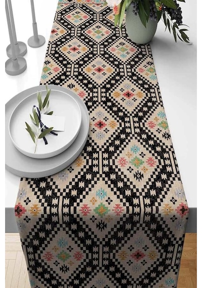 Çok Renkli Etnik Desenli Premium Masa Örtüsü Runner Rnr071n11