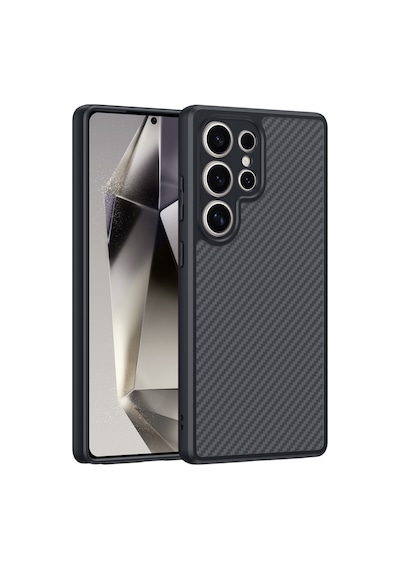 Galaxy S25 Ultra Kılıf M-safe Şarj Özellikli Karbon Fiber Tasarımlı Zore Elnino Kapak Siyah