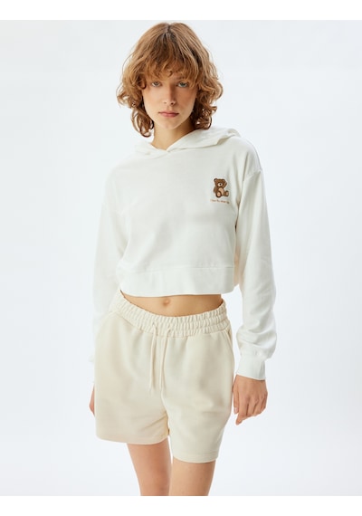 Koton Şortlu Pijama Takımı Crop Kapüşonlu Üst Ve Şort Ekru 5wlk40242mk Ekru
