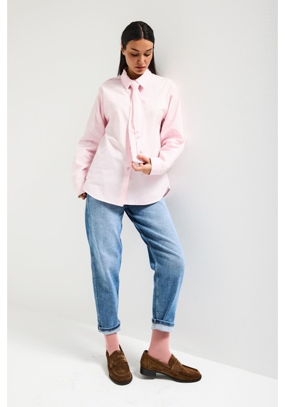 Itsbasic Kadın Pembe Oversize Kravat Detaylı Özel Tasarım Bol Kesim Gömlek