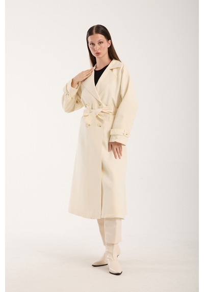 Kadın Oversize Astarlı Trençkot Vizon