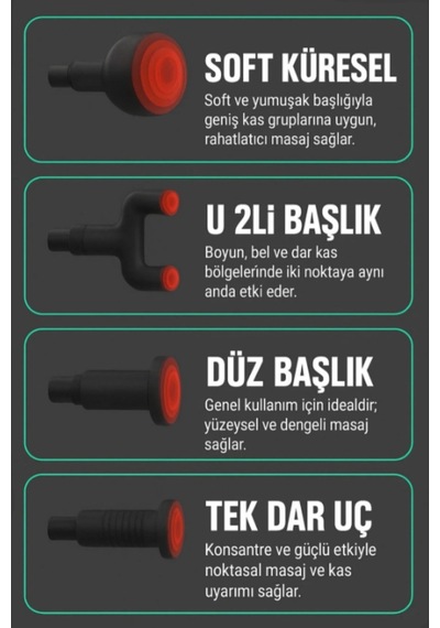 Volemi Siyah 6 Hız Kademeli 4 Başlıklı Masaj Tabancası Masaj Aleti Şarjlı Titreşimli Sporcu Masaj Tabancası Siyah