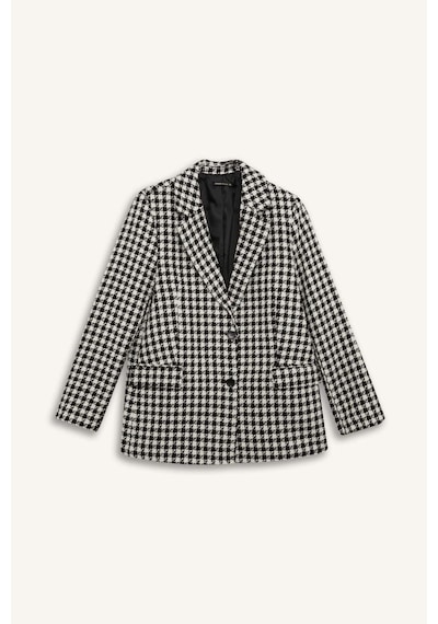 DeFacto Oversize Geniş Kalıp Ceket Yaka Düğmeli Tweed Desenli Blazer Ceket V2814AZ24AUBK81 Siyah DeFacto Oversize Geniş Kalıp Ceket Yaka Düğmeli Tweed Desenli Blazer Ceket V2814AZ24AUBK81 Siyah