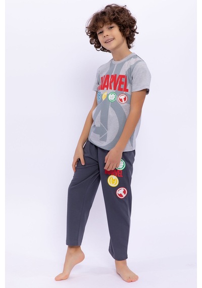 Avengers Marvel Erkek Çocuk Gri Kısa Kol Pijama Takım Grı Melanj