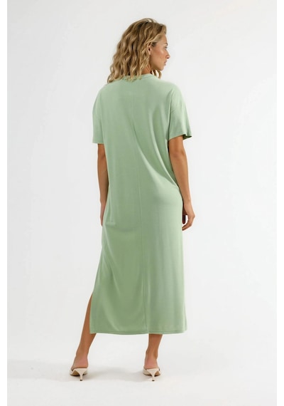 Hiccup Busem Rahat Kesim Yırtmaçlı Midi Elbise Nane Yeşili