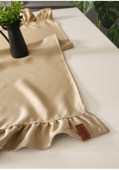 Cemre Saten 2-kenar Fırfırlı Vintage Runner Örtü Bej 40x110