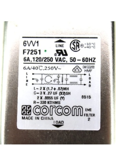 Corcom 6VV1 F7251 RFI Güç Hattı Filtresi, 6 Amp, 120/250 VAC, 50-