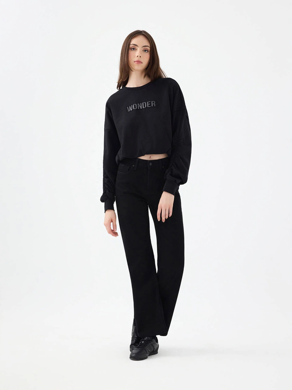 Loft Long Crop Siyah Kadın Sweatshirt Lf2040690 Siyah