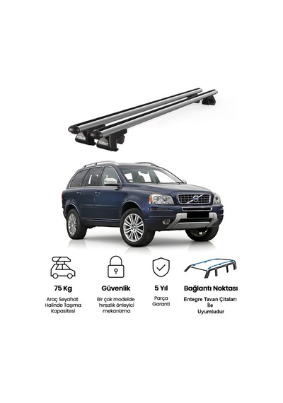 Venüs Volvo Xc90 Suv 2003-2015 Uyumlu Gri Ara Atkı Port Bagaj Tavan Barı