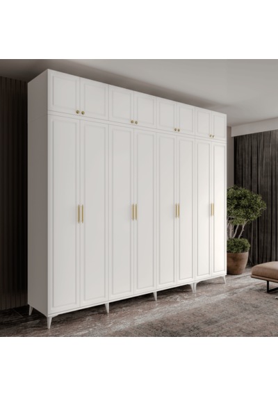 Guneystore Milas Gold 8 Kapaklı %100 Mdf Ayaklı Yüklüklü Gardırop