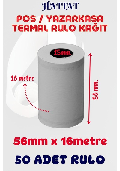 Hattat Termal Pos Rulo 50 Adet Rulo 56 MM x 25 M