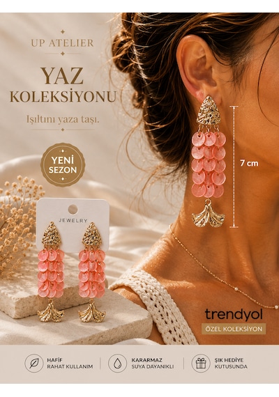 Yaz Koleksiyonu Plaj Modası Pembe Pullu Balık Model Küpe