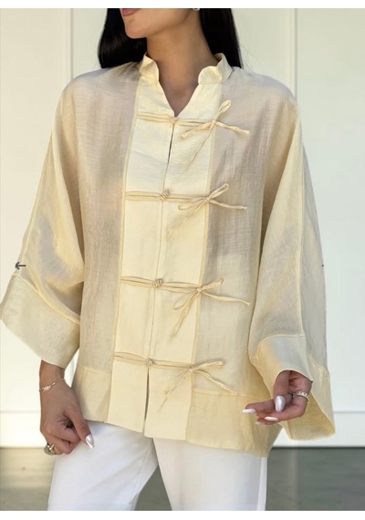 Fleurs Chic Yeni Model Geniş Kesim Kimono Gömlek Sarı