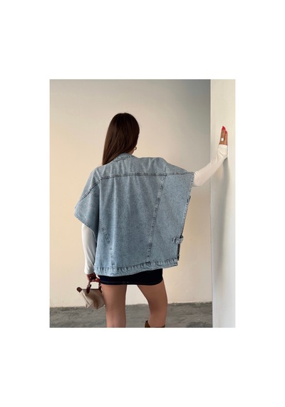 Blue Marlın Oversize Buz Kar Yelek/panço Buz Kar
