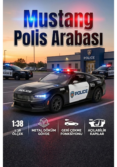 Polis Arabası Metal Çek Bırak Oyuncak Araba 1:38 Ölçek Kapıları Açılan Model Araç Çok Renkli