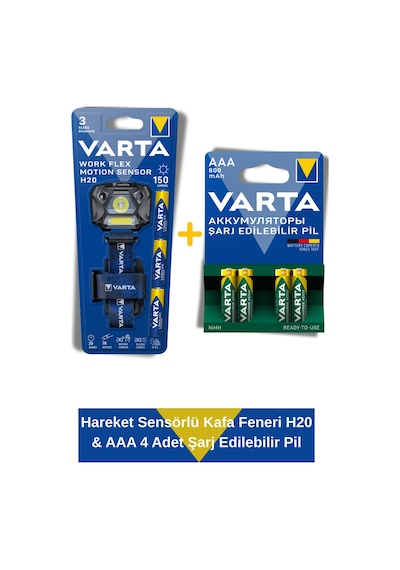 Work Flex Hareket Sensörlü Kafa Feneri H20 & Şarj Edilebilir İnce Kalem Pil 4 Adet Siyah