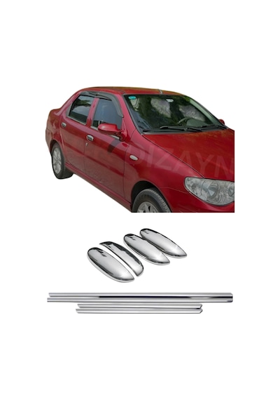 Fiat Albea Araca Özel Krom Cam Çıtası + Krom Kapı Kol Paslanmaz Çelik 2'li Set A+