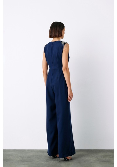 Sateen Aksesuar Detaylı Tulum - Lacivert-135222 Lacivert