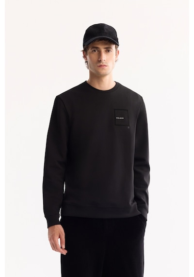 Avva Erkek Siyah Bisiklet Yaka Pamuklu Bi-stretch Baskılı Regular Fit Sweatshirt A52y1261