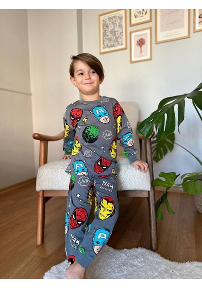 Erkek Çocuk Pamuklu Pijama Takımı Siyah