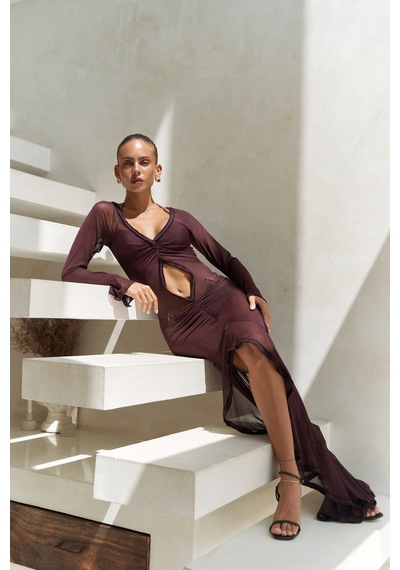 Mai Collection Mai Studios Co. Alyona Dantel Detay Bordo Elbise Bordo
