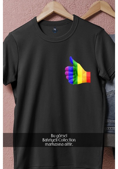 Oversize Lgbt Colors Hand Cep Tasarımlı Unisex T-shirt Siyah