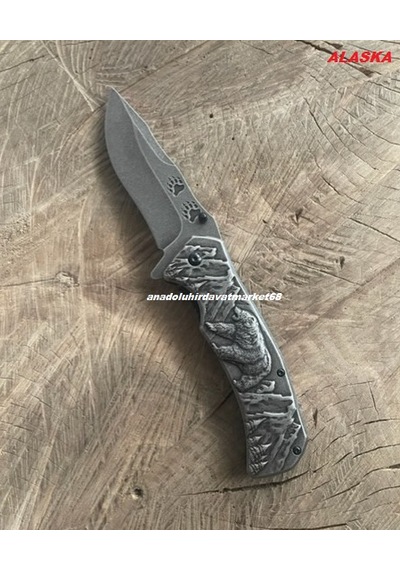 Alaska Carbon Çelik Özel Cep Çakısı Kamp Çakısı Çelik Gövde Klipsli Çakı 22cm Bs13 Gri