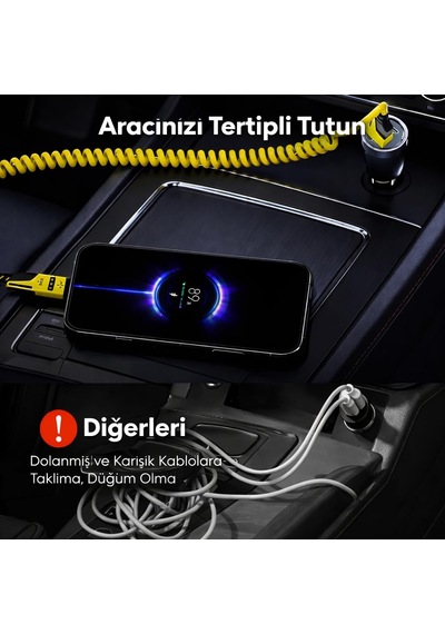 4'ü 1 Arada 65w Yaylı Hızlı Şarj Kablosu Type-c & Lightning Pd Destekli, Dolaşmaz Spiral Tasarım, 1.5m Uzayabilir Diğer