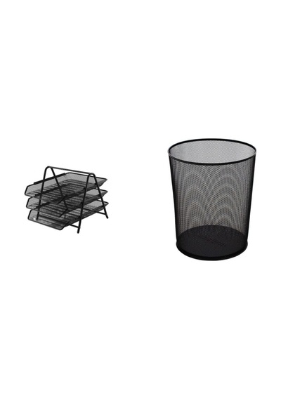 Metal Fileli Çöp Kovası + 3 Raflı Metal Evrak Rafı
